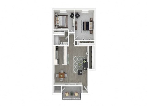 Floor plan for 2 beds, 1 bath, 840 sqft